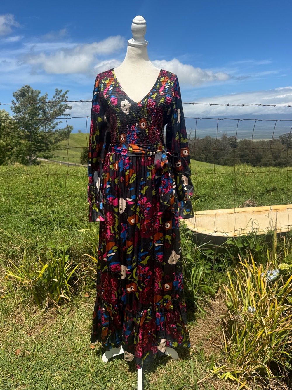 Cleobella Juliette Satin Garden Floral balloon Sleeve Romantic Midi Dress L - Picture 9 of 11